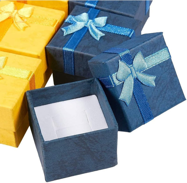 Juvale Ring Boxes Bulk Set - 24-Pack Multi-Color Square Cardboard, 1.6 x 1.2 x 1.6 In - Mini Gift Box with Lid & Bow for Rings & Jewelry 24 Count