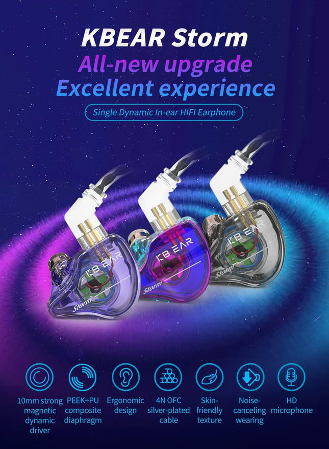 YINYOO KBEAR Storm Professional in Ear Headphones Monitor Earphones for Singers Drummers Musicians Bassists, Custom Wire