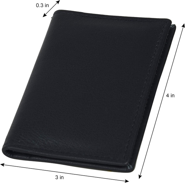 Leatherboss Genuine Leather Small Slim Bifold Wallet | Credit, Debit, ID Card Holder | Compact & Stylish with Clear ID Windows | Gift for Men, Black
