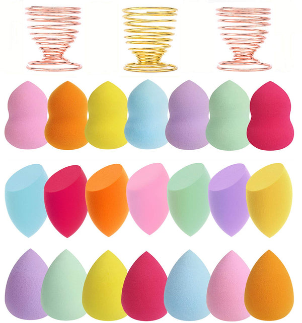 24pcs Makeup Sponge Blender Set - 21 Pcs Latex-Free Vegan Sponges with 3 Pcs Makeup Blender Holder, Beauty Cosmetic Foundation Blending Powder