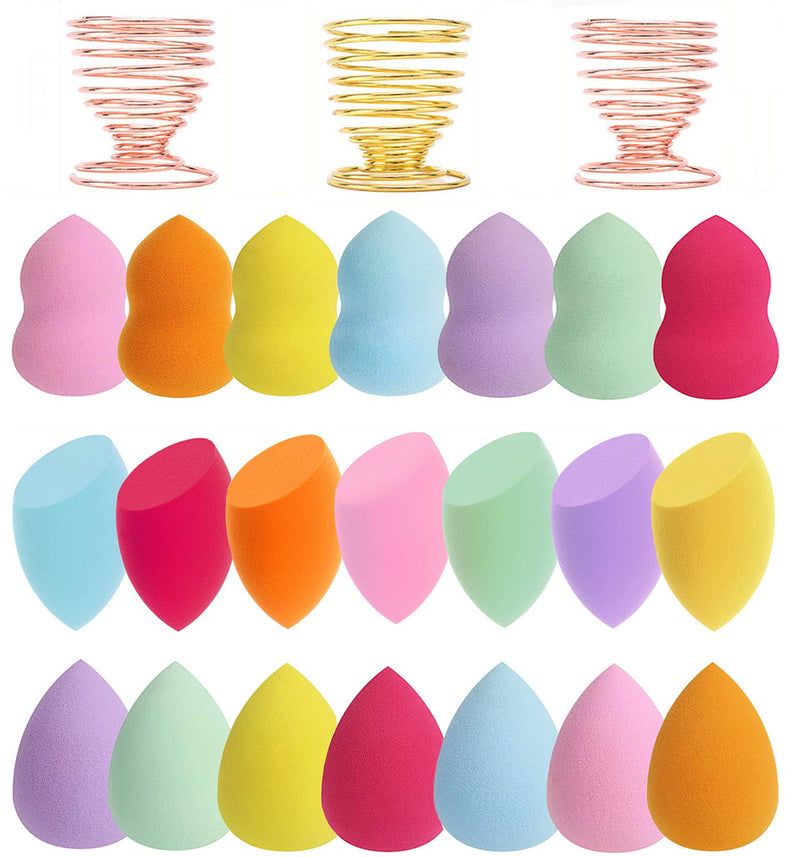 24pcs Makeup Sponge Blender Set - 21 Pcs Latex-Free Vegan Sponges with 3 Pcs Makeup Blender Holder, Beauty Cosmetic Foundation Blending Powder