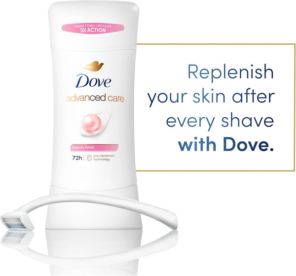 Dove Advanced Care Antiperspirant Deodorant Stick Beauty Finish for Helping Repair Skin Barrier after Shaving, with 72-Hour Sweat & Odor