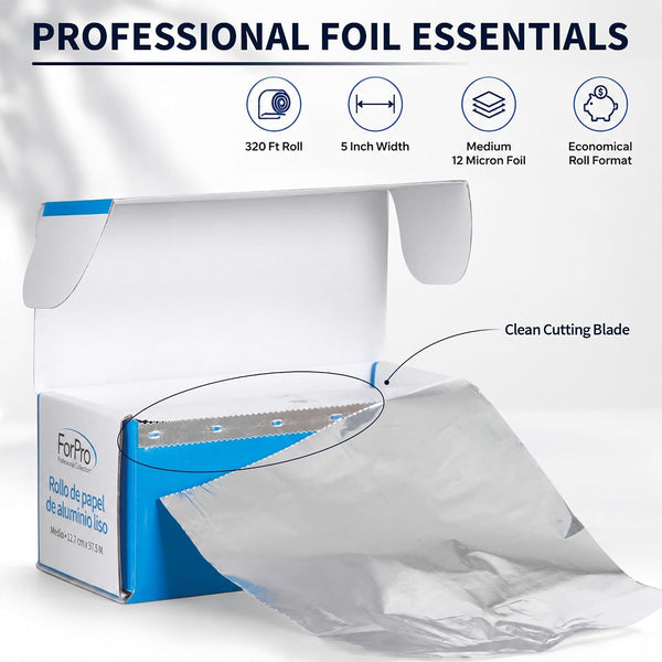 ForPro Professional Collection Smooth Aluminum Foil Roll, 320 Ft Hair Foils for Color Application and Highlighting Services, Silver, Medium, 5" W