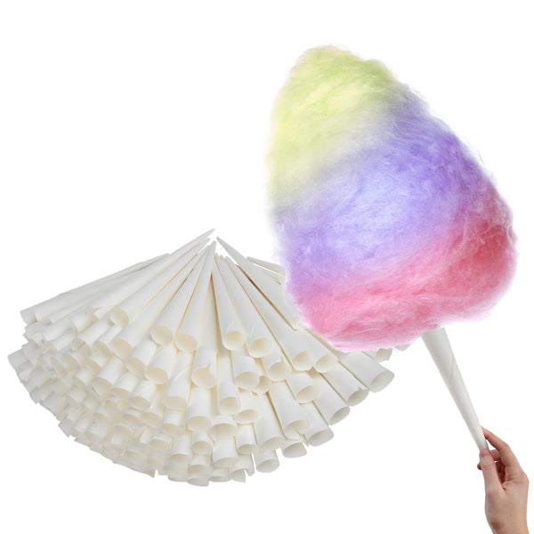 Cotton Candy Cones (100 Pack) – White Kraft Paper Sticks for Floss Sugar & Carnival Treats, Compatible with Cotton Candy Machines – Stock Your Home