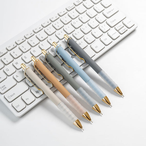 Linbsunne Ballpoint Pens Black Medium Point 1Mm Pen with Super Soft Grip Ball Point Pen for Men Women Retractable Pens (Gold-12 Pcs)