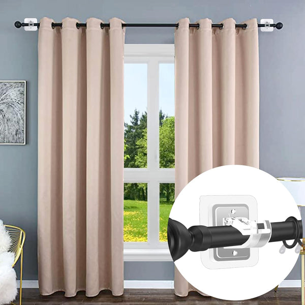 Self Adhesive No Drill Adjustable Curtain Rod Holder Hooks Brackets | Nail Free,No Drilling,Non Screw,Stick on Renter Friendly Hanger for Bathroom