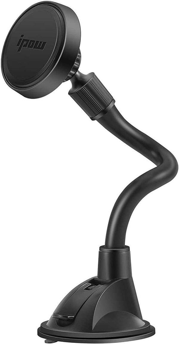 IPOW Long Arm Universal Magnetic Cradle Windshield Dashboard Cell Phone Mount Holder with 4 Metal Plates, Soft Firm Goose Arm & Enhanced Suction Cup