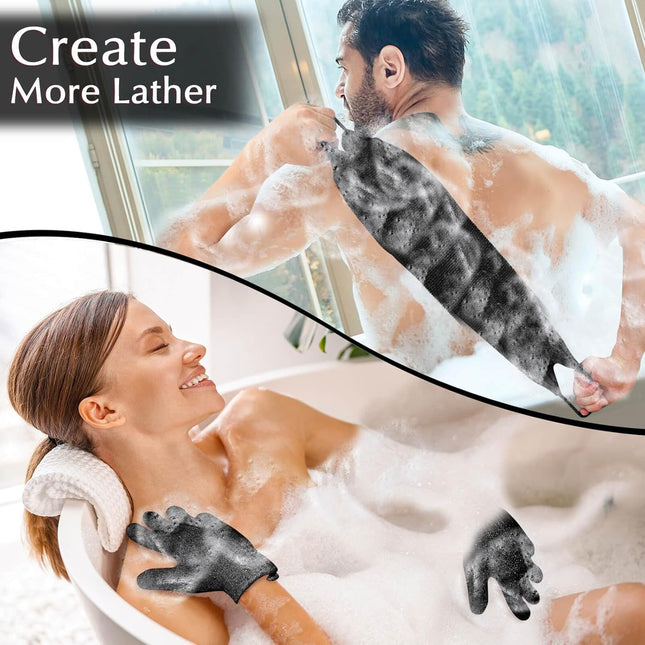 Anezus Exfoliating Back Scrubber Bath Gloves Set, Exfoliating Shower Towel with Shower Gloves for Body Scrub, Back Clean
