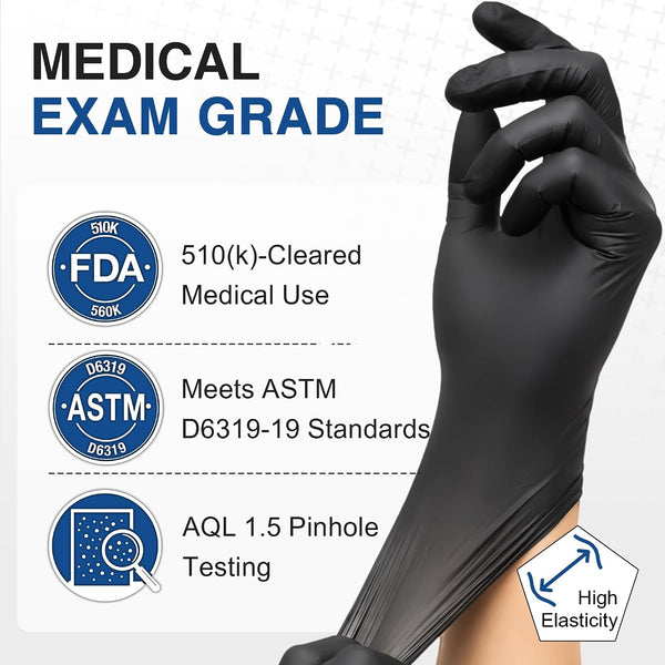 Schneider Black Nitrile Gloves, Gloves Disposable Latex Free, Powder Free Black Large 100