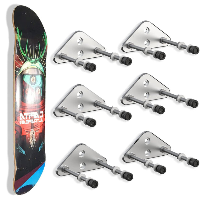 6 Packs Skateboard Wall Mount Aluminum Skateboard Hanger with Two Screw Holes for Display Skateboard Deck Storage Horizo