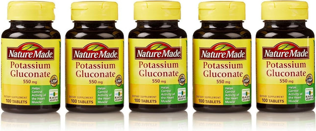 Nature Made Potassium Gluconate 550Mg, 100 Tablets (Pack of 5)