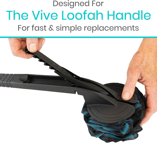 Vive Loofah Sponge Replacement (4 Pk) Shower & Bath Pouf Scrubber for Back & Body Exfoliation, Works with Vive Interchangeable Loofa Handle Long