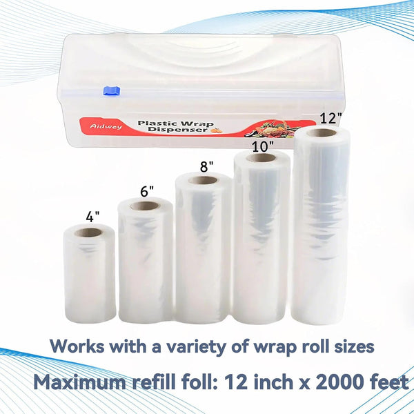 Plastic Wrap Dispenser with Cutter -Cling Wrap Dispenser with Slide Cutter for Food Film, Tin Foil, Aluminum Foil, Baking Paper (Plastic Wrap