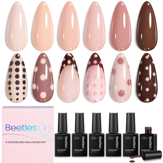 Beetles Gel Polish Nail Set 6 Colors Skin Tones Collection Nude Brown Gel Nail P