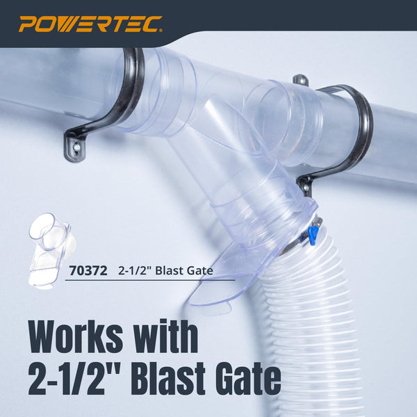 POWERTEC Clear PVC Pipe 2-1/2" x 36" Long, 1PK Rigid Plastic Tubing, Round Tube Compatible w/Dust Collection Fitting, for Woodworking Tool, Dust