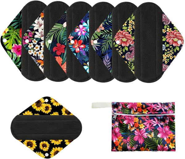 7pcs/Set Reusable Menstrual Pads Including 1pc Mini Wet Bag +6pcs Bamboo Charcoal Cloth Menstrual Incontinence Pads/Reusable Sanitary/Mama Panty