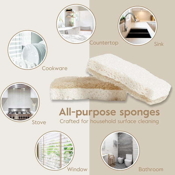 Grove Co. Coconut Scrubber Sponges, 6 Count, Dual Sided, Non-Scratch | 100% Plant-Based Cellulose; Super Absorbent; Removes Tough Messes; Easy to
