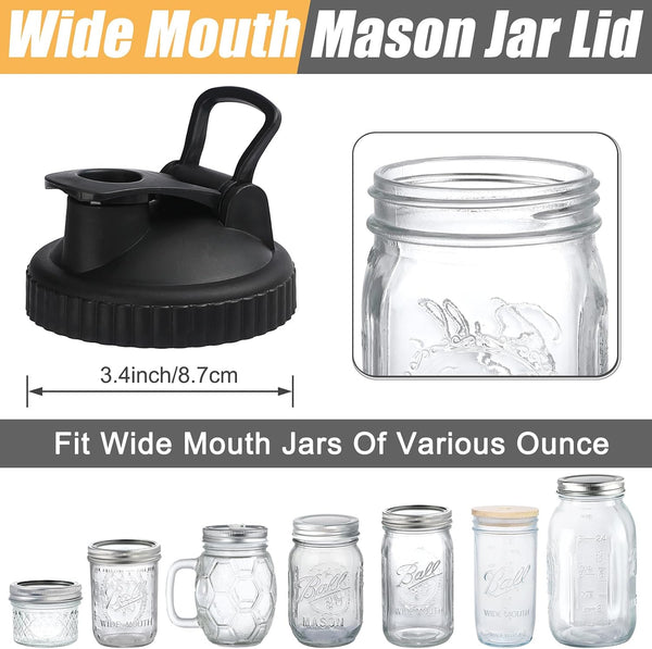 Pour Spout Lid for Wide Mouth Mason Jars, Leak-proof Ball Canning Lids & Reusable Flip Cap Jar Lids for Mess-free Pouring and Storing, 4 Pack