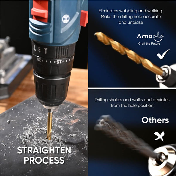 amoolo Hex Shank Drill Bit Set (13Pcs Set+3 Pcs Free), Premium 4341 HSS Titanium Impact Hex Drill Bits for Wood, Steel, Metal, Plastic, Quick