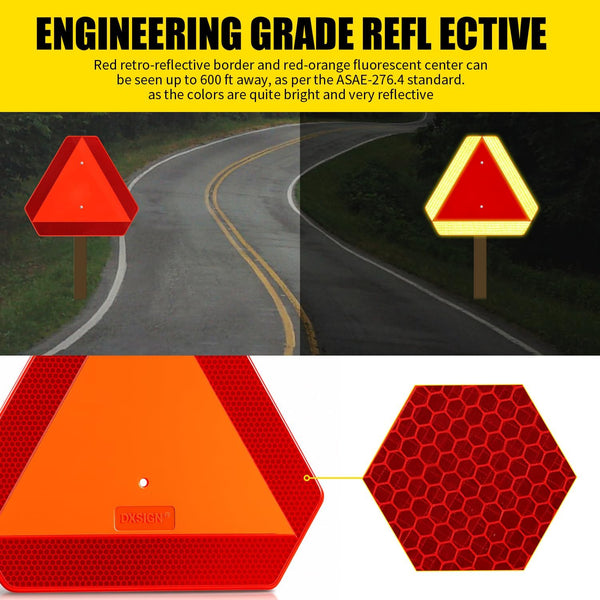 Slow Moving Vehicle Sign, Plastic DOT Slow Moving Vehicle Triangle Signs, SMV Sign 14"X16"X0.16"/5Mm Thick Diamond Grade Reflective up to 7 Years