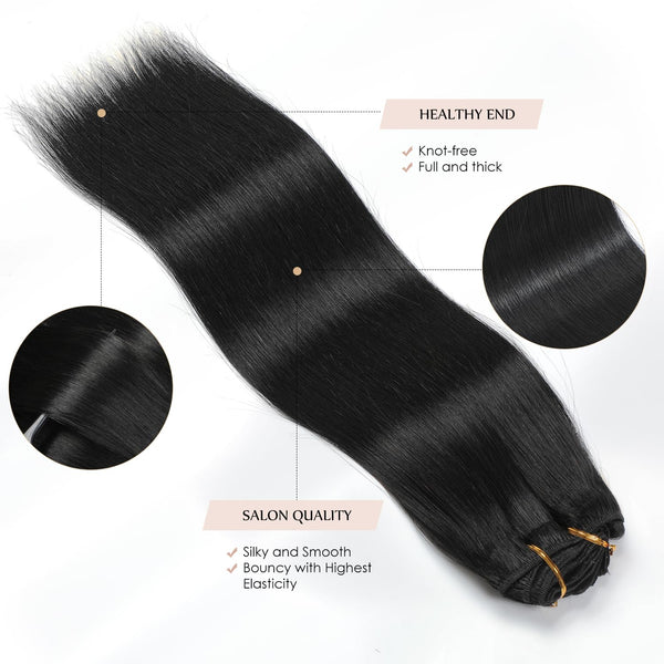 Sisily Clip in Hair Extensions Real Human Hair, 16 Inch 140G, Chocolate Brown, 100% Brazilian Remy Human Hair Clip in Extensions Soft Straight