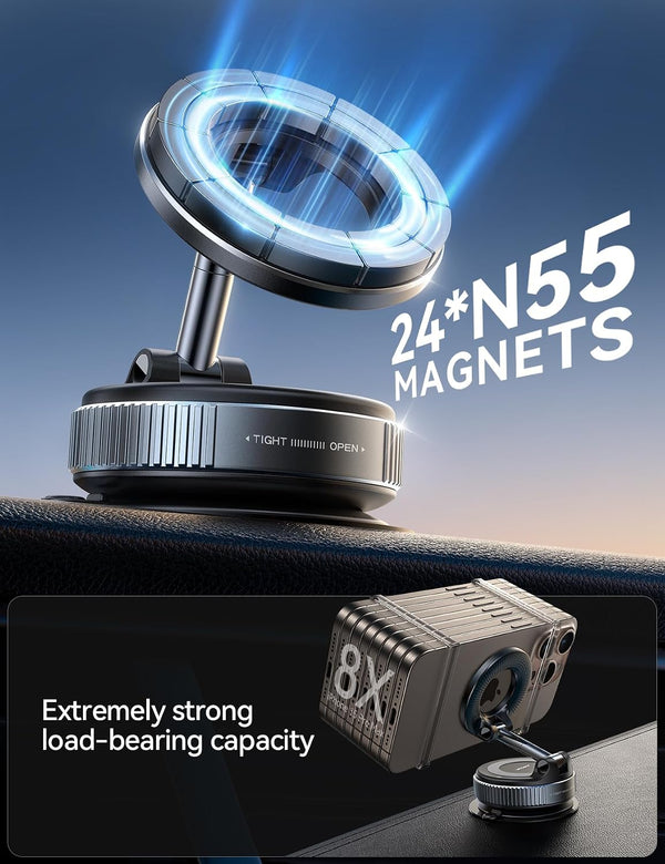 JOYROOM Magsafe Car Mount, Car Mount for iPhone with Strong Magnet, 360° Metal Strut Vacuum Suction Cup Phone Mount for iPhone 17 Air Pro Max/16