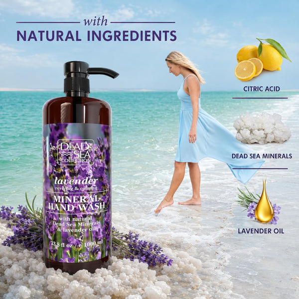 Dead Sea Collection Hand Soap Pump Lavender - Moisturizing Hand Wash Liquid with Dead Sea Minerals and Lavender Oil, Reviving, Calming - Pack of 2