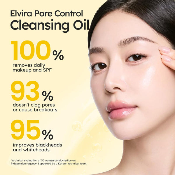 Elvira Pure Cleansing Oil, Makeup Remover & Blackheads Pore Cleanser, Jojoba Oil Cleanser for Face, Korean Skin Care, Plant-based, for Sensitive