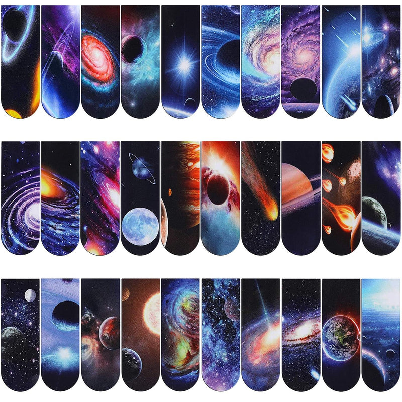 30 Pieces Universe Galaxy Magnetic Bookmark,MWOOT Starry Sky Magnet Page Book Markers Set,Assorted Magnetic Page Clips Bookmarks for Students