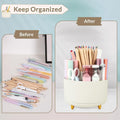 SKYDUE 360 Rotating Plastic Desk Pen Organizer with 5 Slots, Dual-Purpose Art Supply Pencil Cup for Office, School, Home Beige_1Pack