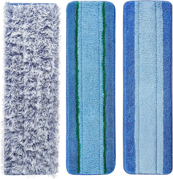 Microfiber Cleaning Pads for Bona Mop, 3 Pack Value - Reusable Mop Pads for 18 Inch Mop, Includes Dusting Pad, Cleaning Pad, and Three Zone Deep