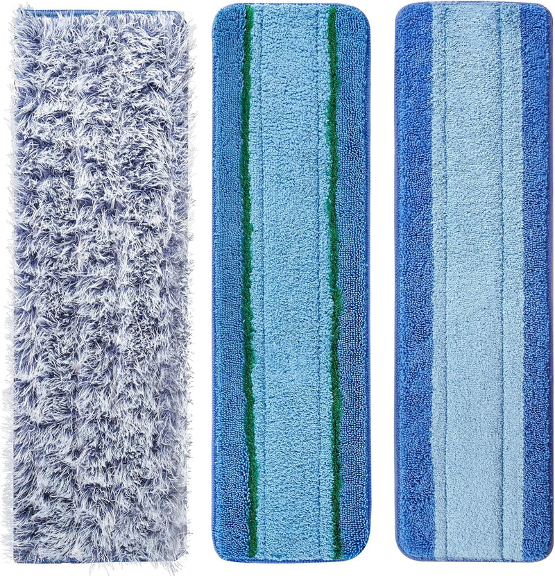 Microfiber Cleaning Pads for Bona Mop, 3 Pack Value - Reusable Mop Pads for 18 Inch Mop, Includes Dusting Pad, Cleaning Pad, and Three Zone Deep