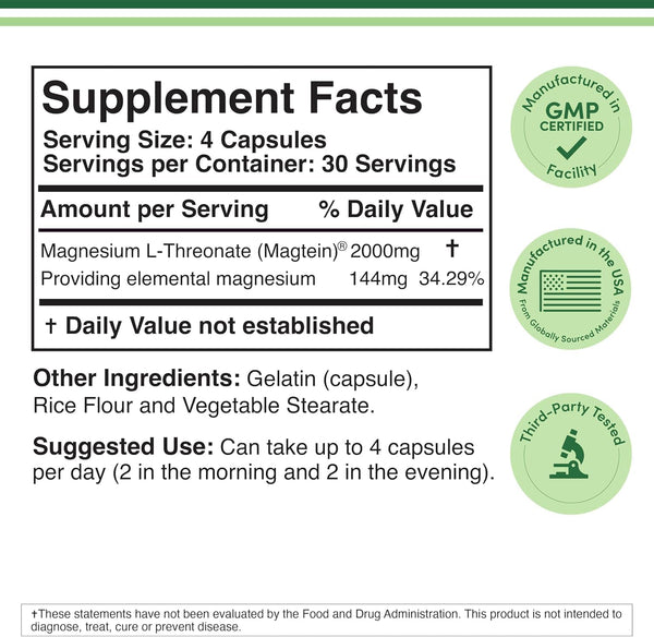 Magnesium L Threonate, MagteinÃ¢ÂÂ¢, Sleep and Cognitive Support Ã¢ÂÂ High Absorption Ã¢ÂÂ Most Bioavailable Form of Magnesium Ã¢ÂÂ 2,000