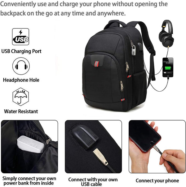 Della Gao Laptop Backpack for Men, Large Anti-Theft Business Travel Backpack with USB Charging Port, Water Resistant College Computer Bag for
