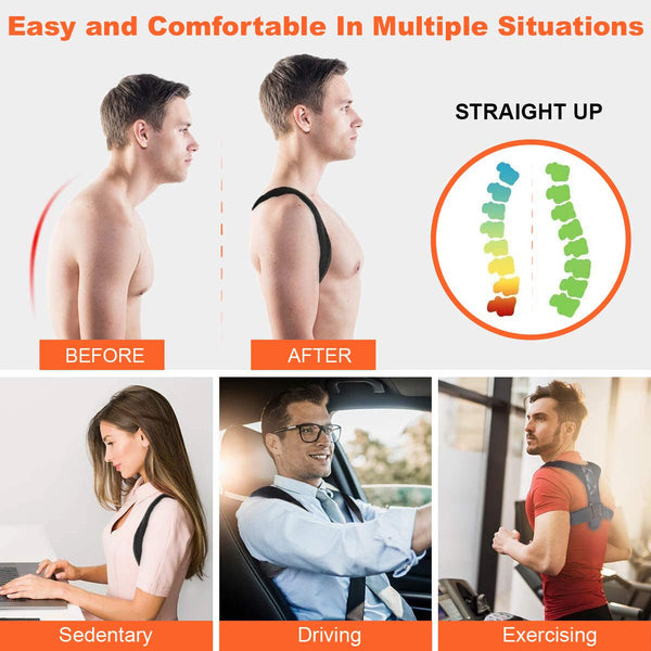 Posture Corrector for Men and Women - Adjustable Upper Back Brace for Clavicle to Support Neck, Back and Shoulder, Black, 25-50 Inch (Pack of 1),
