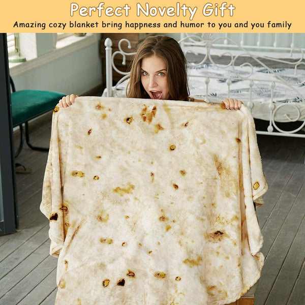 SeaRoomy Burritos Tortilla Throw Blanket, Tortilla Wrap Blanket, Novelty Funny Tortillas Round Blanket Giant Tortillas Round Soft Blankets for