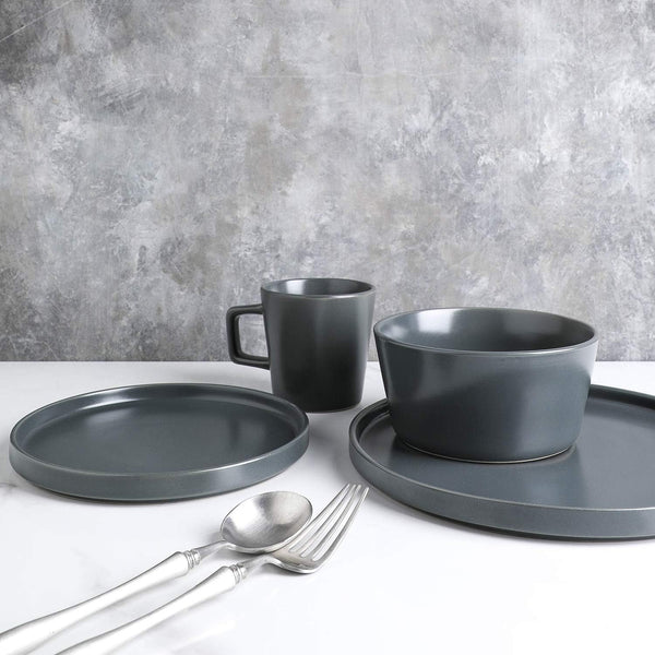 Stone Lain Coupe Stoneware Dinnerware Set, Service for 4, Gray Matte Dinnerware Set Service For 4 Gray Matte