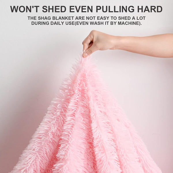 BENRON Light Pink Throw Blankets, Soft Shaggy Fuzzy Sherpa Cute Baby Pink Throw Cozy Fluffy Faux Fur Blankets for Bed Couch Sofa Washable, 50"x60"
