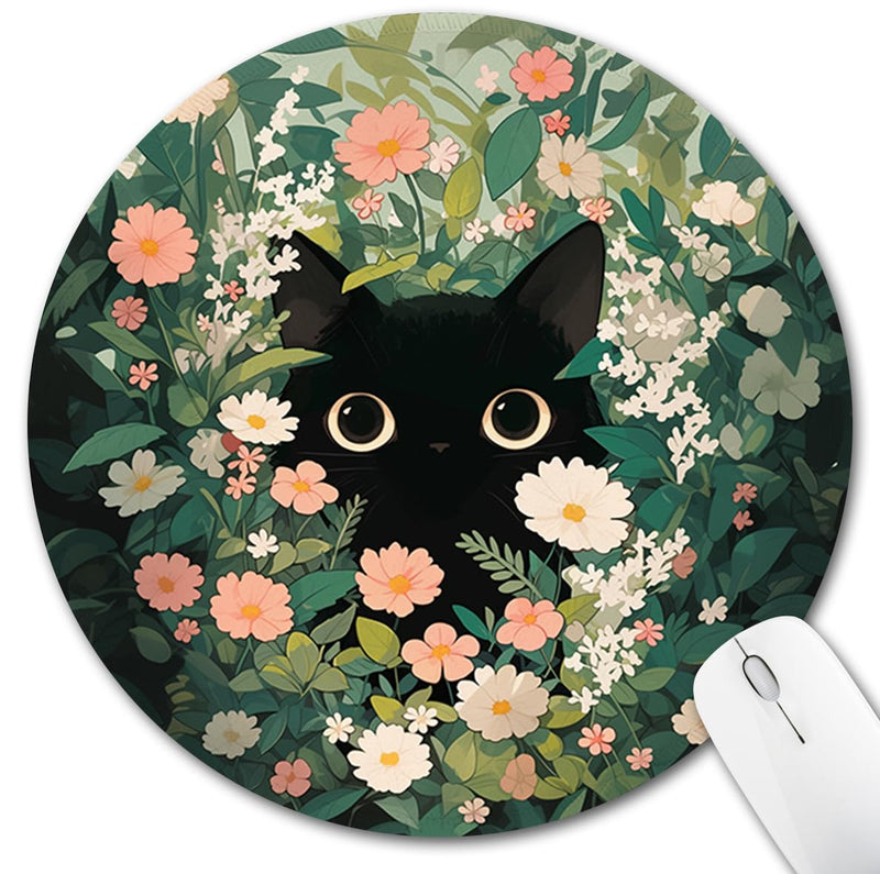 Hancynir Black Cat Mouse Pad, Cute Mouse Pads for Wireless Mouse Desk Accessories, Small Funny Mousepad with Non-Slip Rubber Base, Travel Mouse