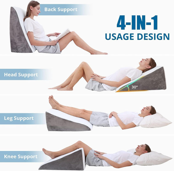 Sasttie Wedge Pillow, 12 Inch Memory Foam Bed Wedge Pillow for Sleeping, Acid Reflux, Back Pain, Post Surgery, and Snoring, Designed with Washable