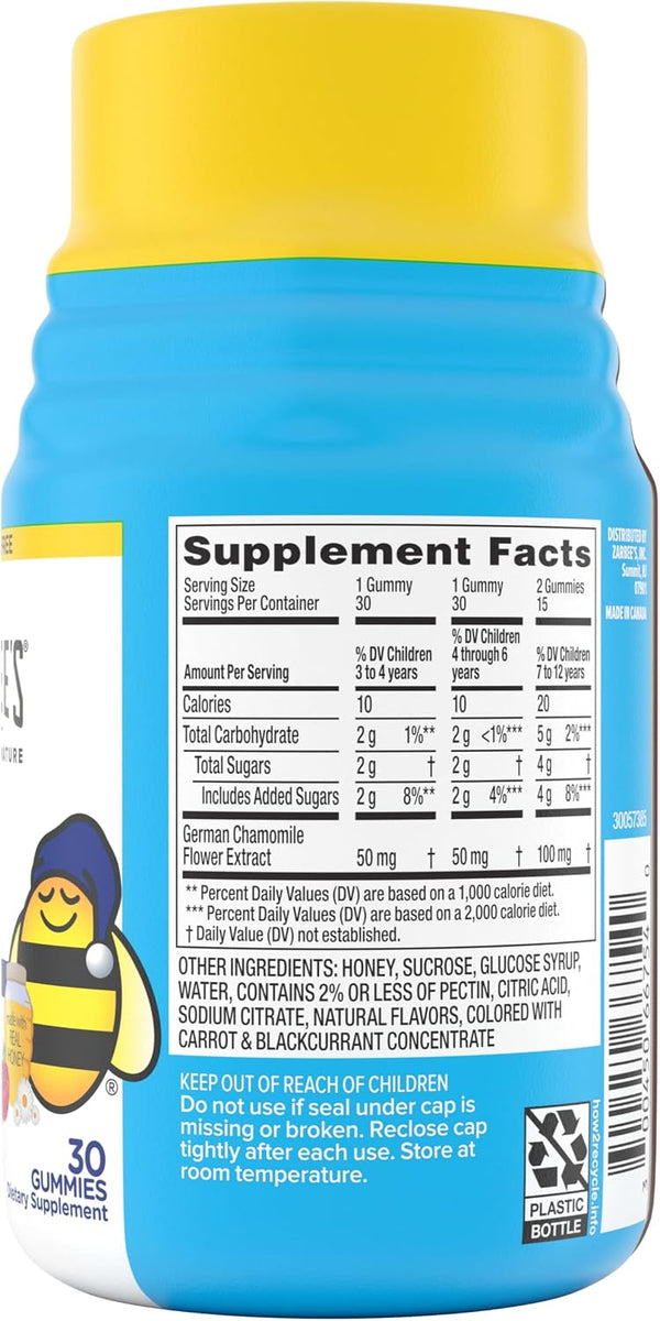 Zarbee's Kids Gentle Bedtime Gummies with Chamomile, Melatonin-Free, 30 ct Raspberry Lemon 30 Count (Pack of 1)