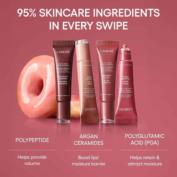 LANEIGE Glaze Craze Tinted Lip Serum: Hydrating Lip Serum for Glossy, Nourished Lips with Plumping Polypeptides Peach Glaze
