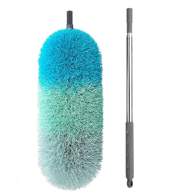 BOOMJOY Microfiber Feather Duster with 100 inches Extension Pole, Dusters for Cleaning High Ceiling, Fan, Blinds, Furniture Green