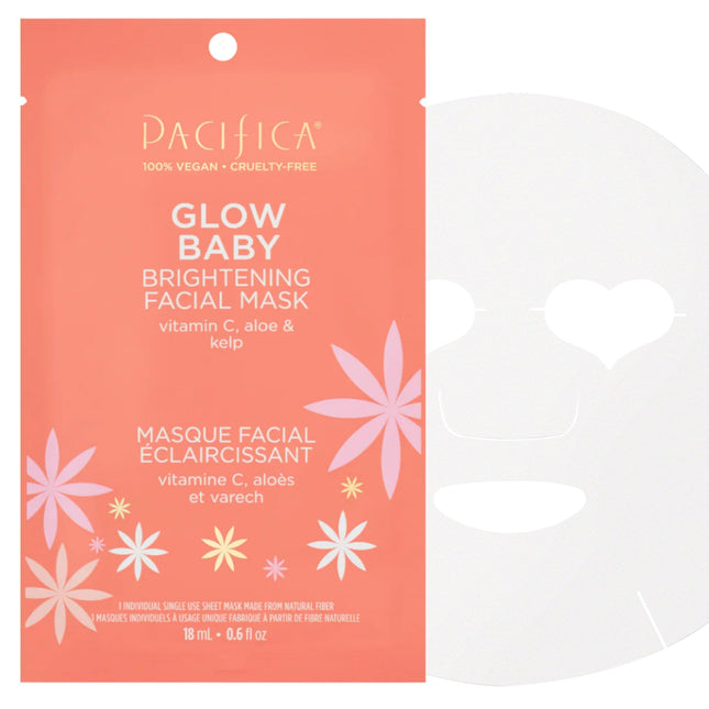Pacifica Sheet Face Mask - Glow Baby Brightening Facial Mask W/Vitamin C, Aloe &