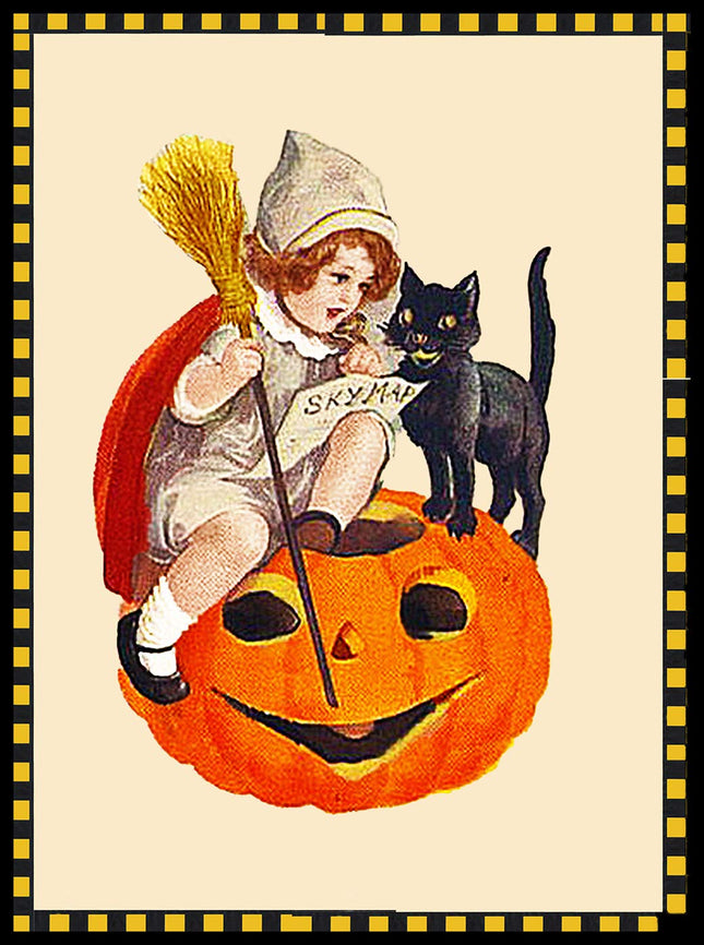 Orenco Originals Girl Black Cat Pumpkin Victorian Halloween Counted Cross Stitch Pat. Orenco Originals Girl Black Cat Pu