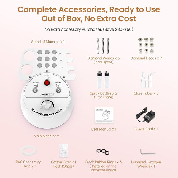 UNOISETION Diamond Microdermabrasion Machine Professional, 3 in 1 Dermabrasion Facial Peeling Skin Care Device for Salon Personal Home Use White