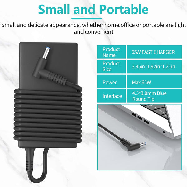 65W 45W AC Charger Compatible with HP Elitebook Series Probook 430 440 450 455 470 640 650 G3 G4 G5 G6 G7 G8 PPP009A PPP009C 19.5V 3.33A Laptop