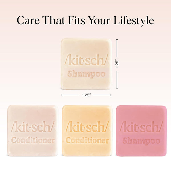 Kitsch 4Pc Sampler Solid Shampoo and Conditioner Set - Rice Bar & Castor Oil Shampoo and Rice Bar & Coconut Oil Deep-Moisturizing Hair