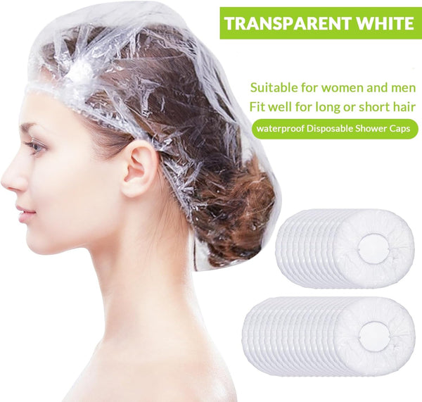 Retisee 140 Pcs Disposable Shower Caps Bulk 18.2 Plastic Clear Hair Caps Elastic Large Thick Waterproof Bath Covers for Women Hair Care Cleaning