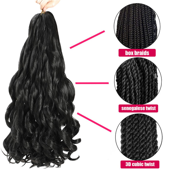 French Curly Braiding Hair 18 Inch 8 Packs Black Color - Pre Stretched Bouncy Braiding Hair- Loose Wavy Synthetic Hair Extensions For Black Women